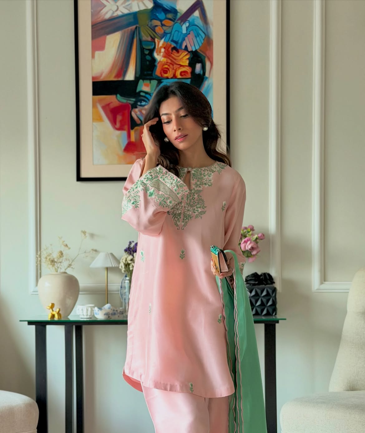 Peach Blossom – Premium Silk Embroidered Suit