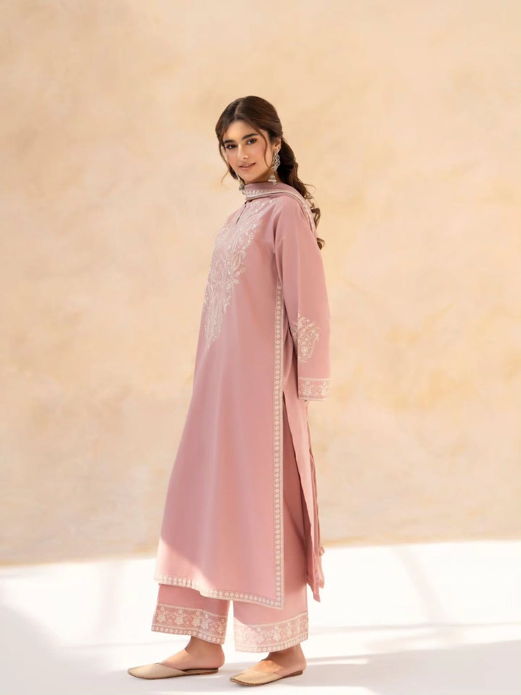 Pink Grace – Dusty Pink Embroidered 3 Piece Suit | EZNO