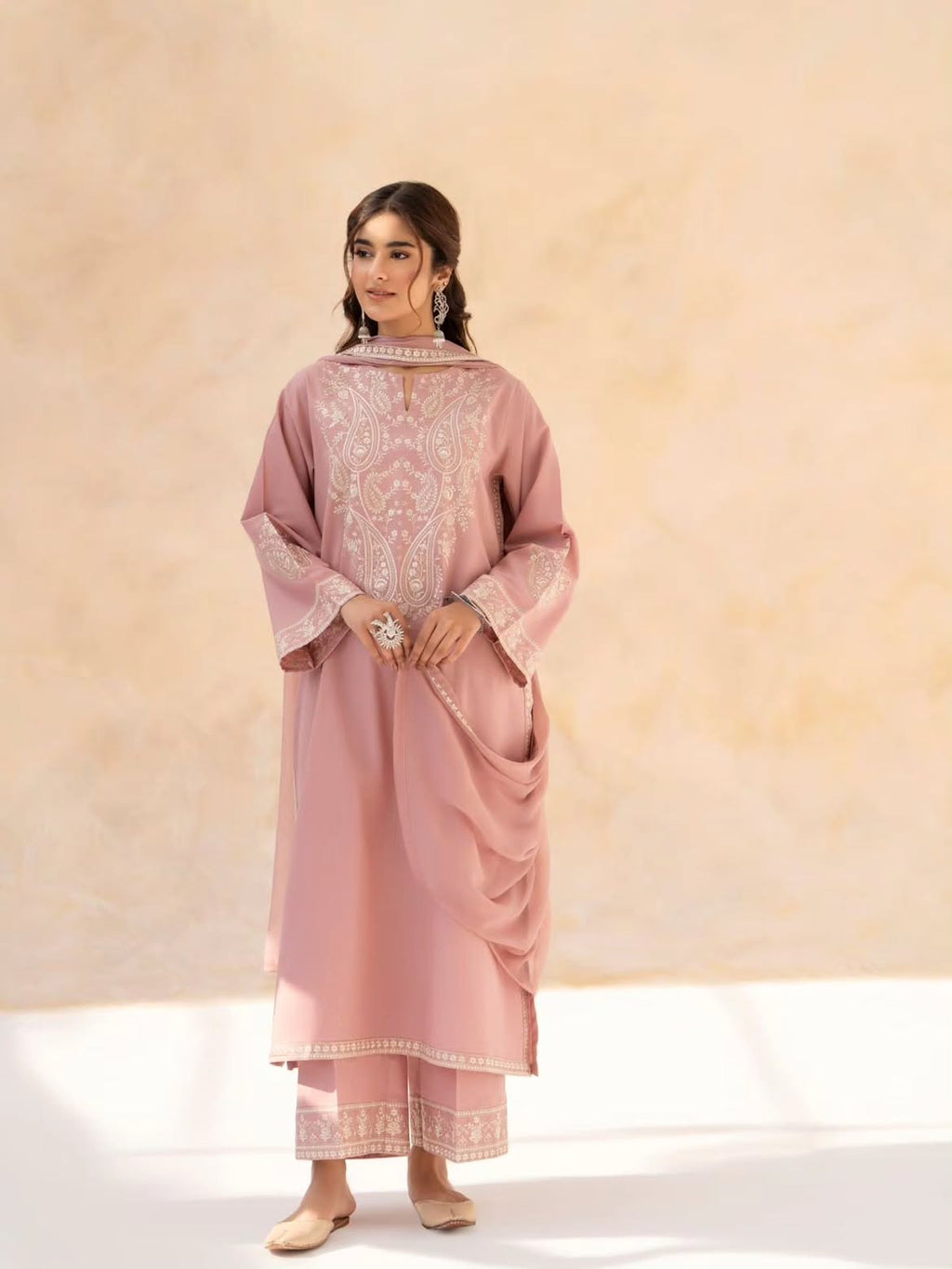 Pink Grace – Dusty Pink Embroidered 3 Piece Suit | EZNO