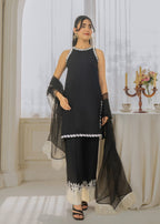 Black culottes trousers with printed border on pancha Black Royal Ezno