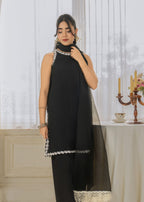 Organza dupatta with delicate embroidered pallu Black Royal Ezno