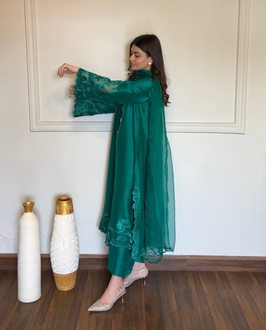 Stylish culottes trousers with silk long shirt Diva suit