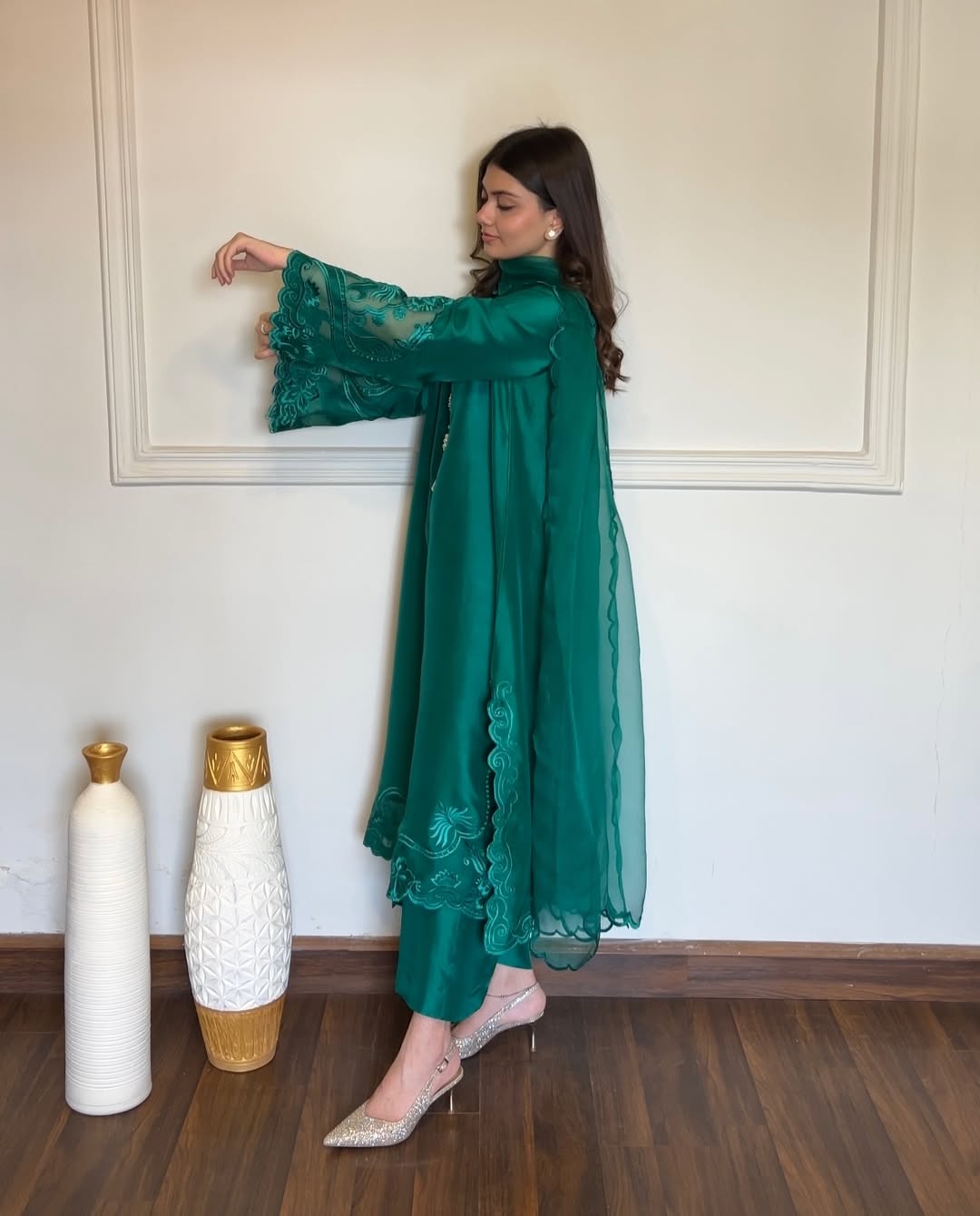 Stylish culottes trousers with silk long shirt Diva suit