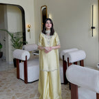 Light yellow embroidered 3 piece formal suit with pearl and sequin work by Ezno
