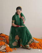 Bottle green raw silk farshi shalwar Mehmal suit
