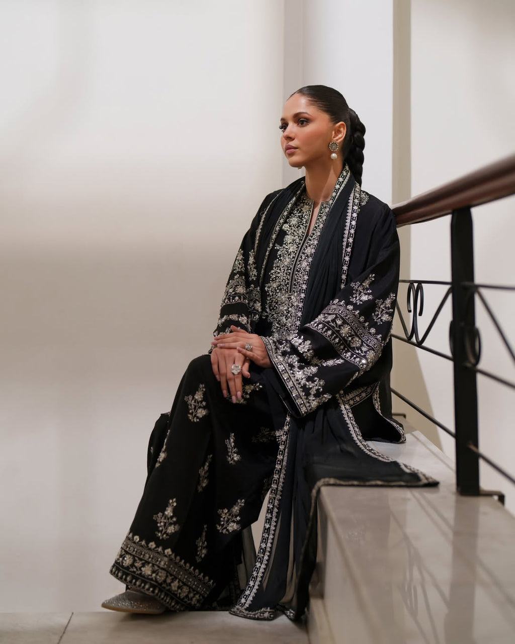 Nayra embroidered 3 piece suit with embroidered dupatta by Ezno
