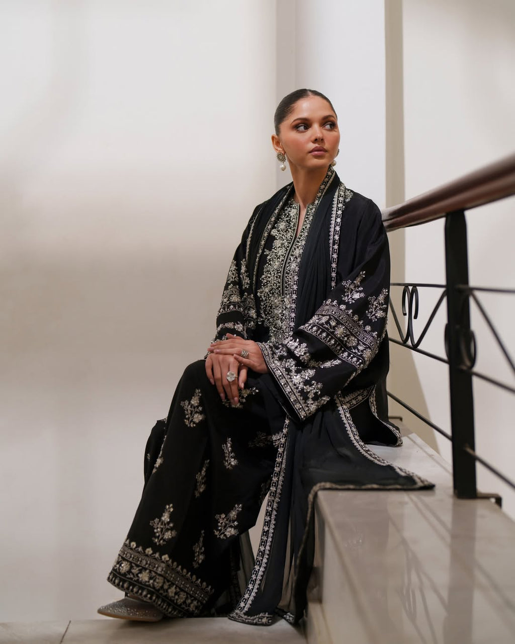 Nayra embroidered 3 piece suit with embroidered dupatta by Ezno