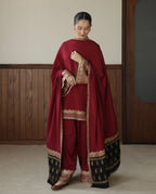 Maroon shawl with black and gold embroidered border Regal Ezno