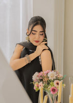 Organza dupatta with delicate embroidered pallu Black Royal Ezno