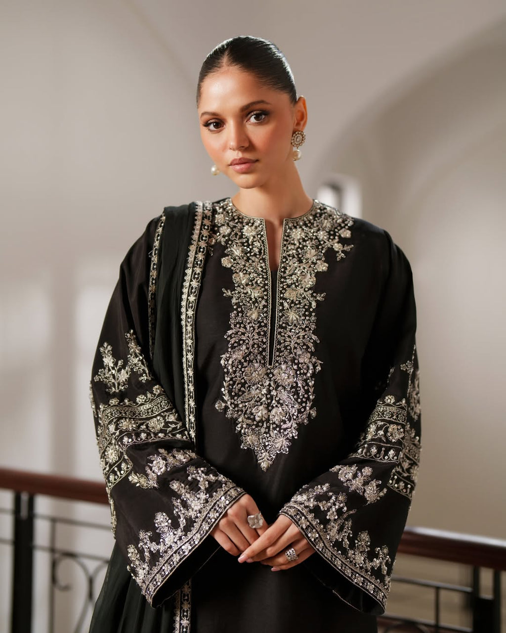 Nayra embroidered 3 piece suit with embroidered dupatta by Ezno