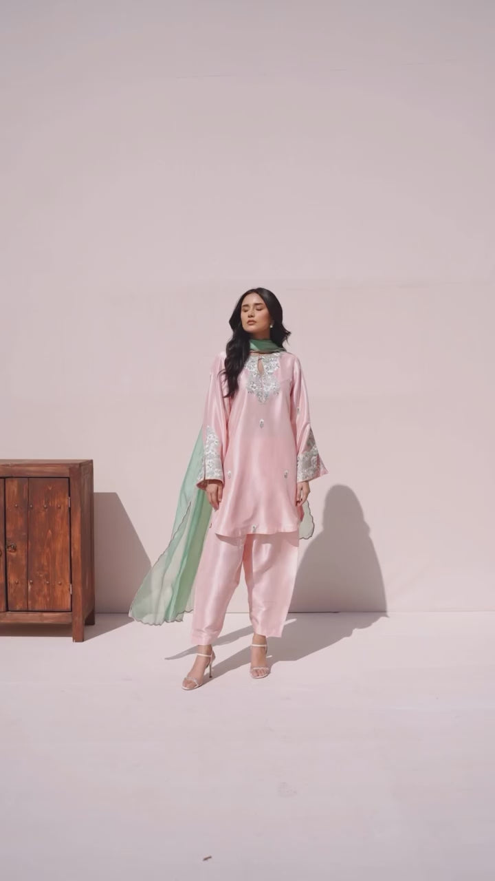 Peach Blossom – Premium Silk Embroidered Suit