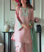 Peach Blossom – Premium Silk Embroidered Suit