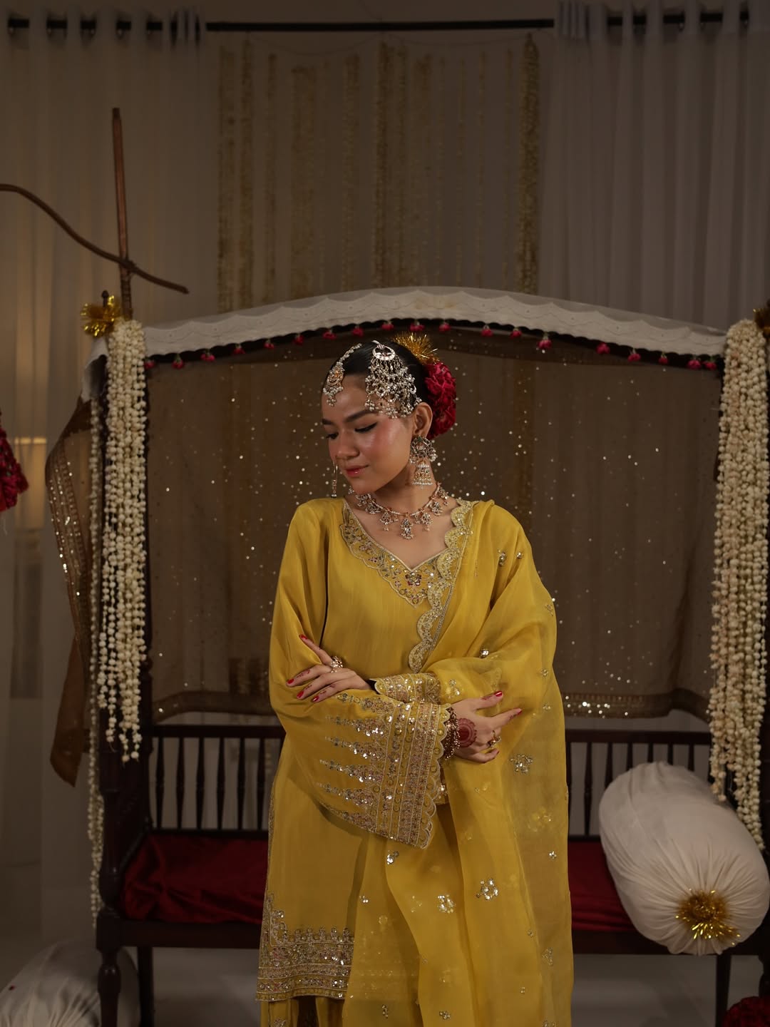 Majesty Mustard Silk Embroidered Suit with Farshi Shalwar
